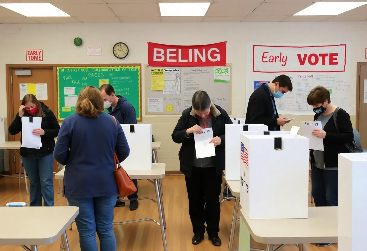 Voters at polling station for early voting in Caddo Parish schools