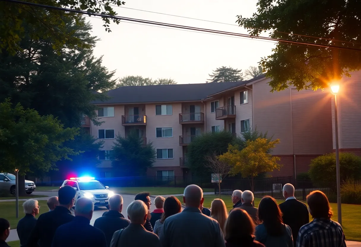 Police lights at an apartment complex in Shreveport after a shooting incident.