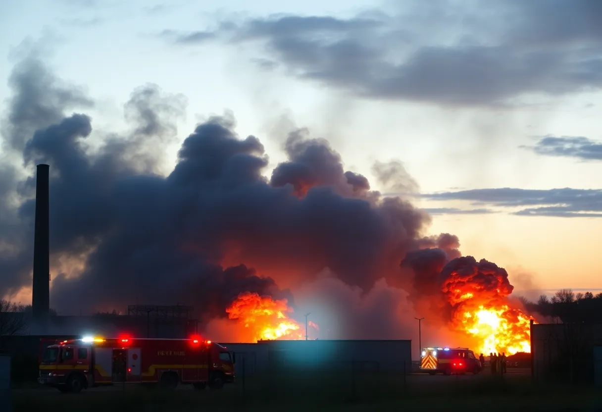 Firefighters battling a blaze at a recycling plant in Shreveport