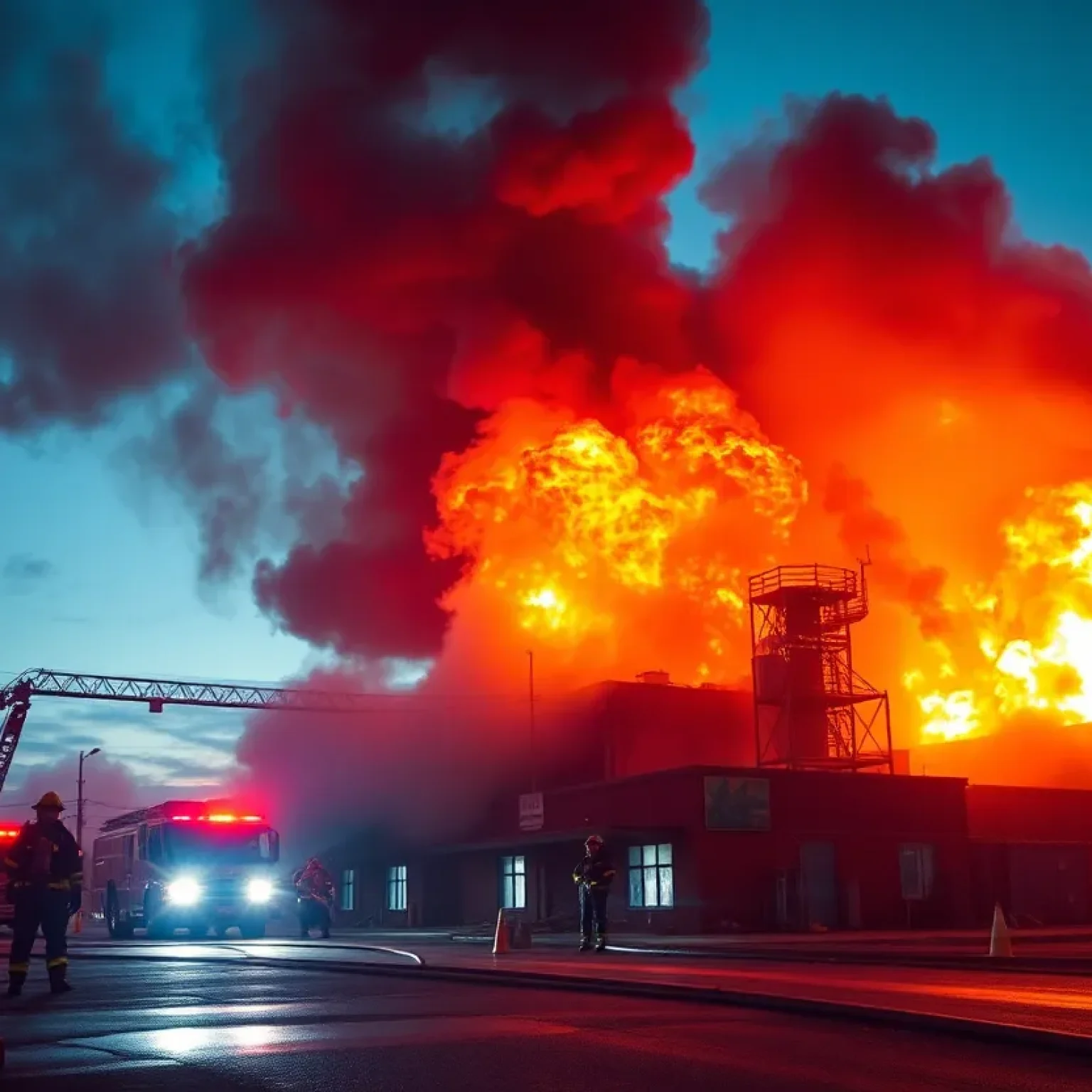 Firefighters battling a huge blaze at an industrial site in Shreveport, Louisiana.