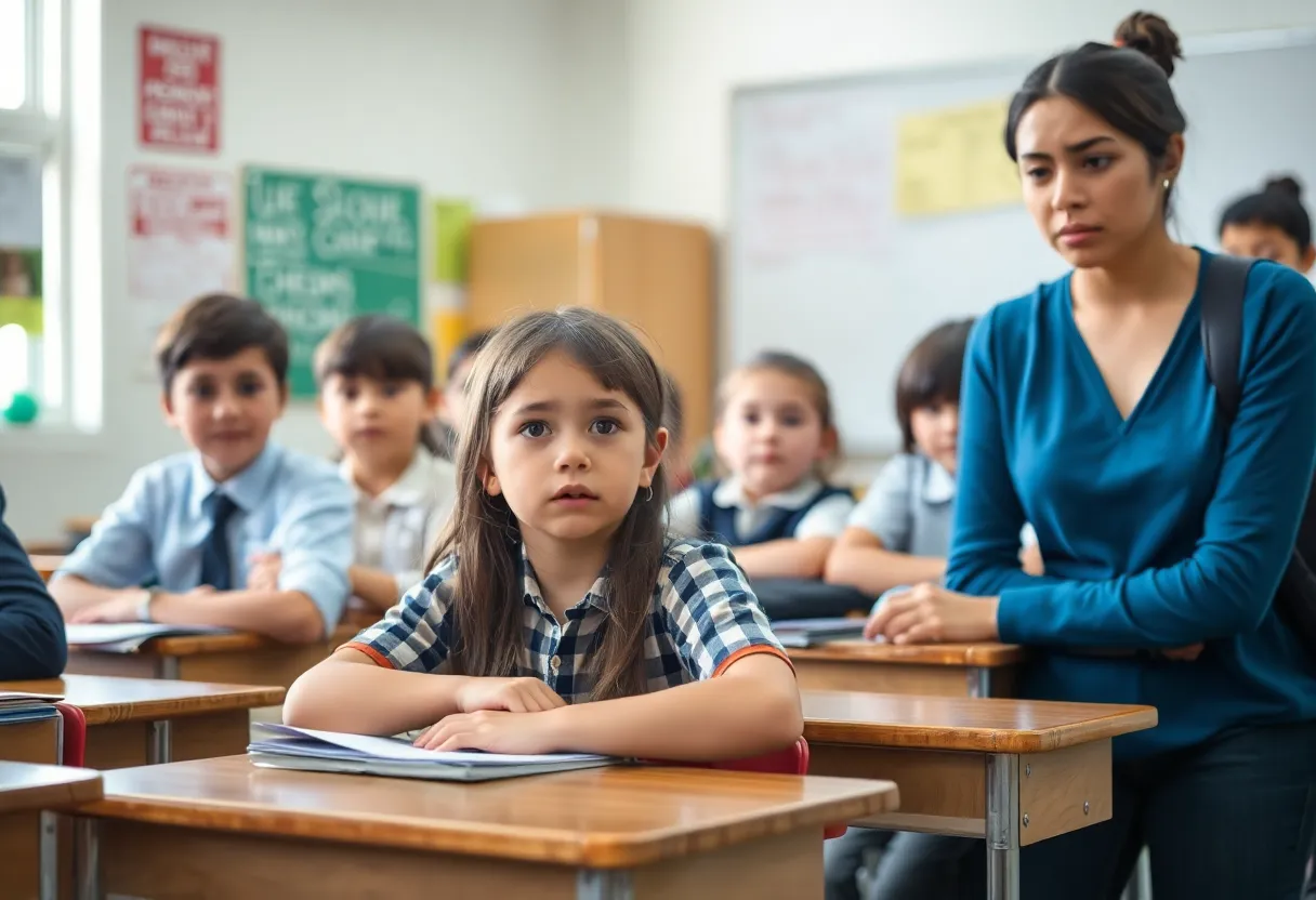 Students and teachers discussing safety in a classroom.