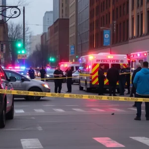 Police and emergency services respond to a shooting scene in downtown Shreveport.