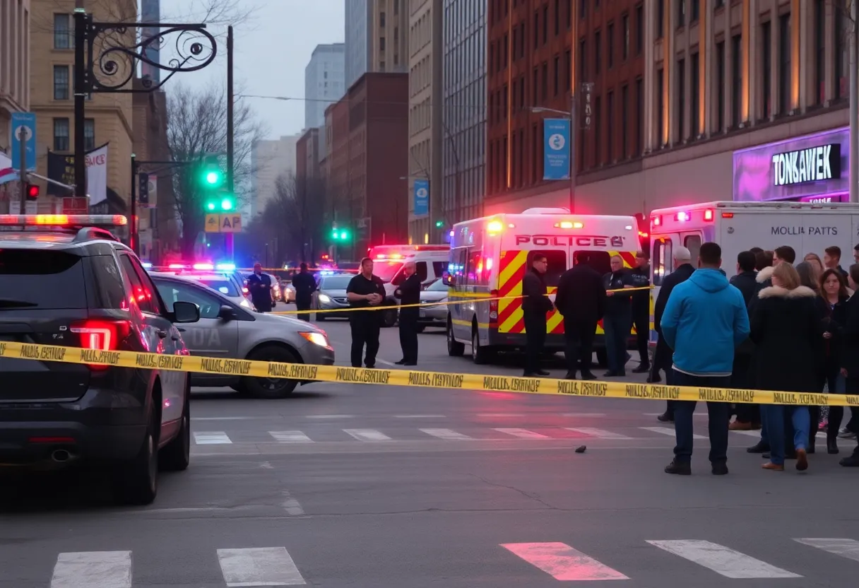 Police and emergency services respond to a shooting scene in downtown Shreveport.