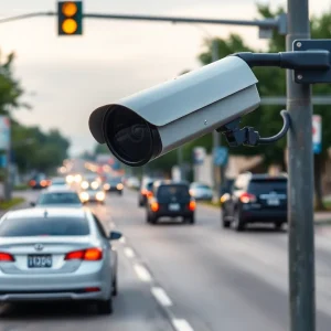 Speed camera on a busy street in Shreveport, Louisiana