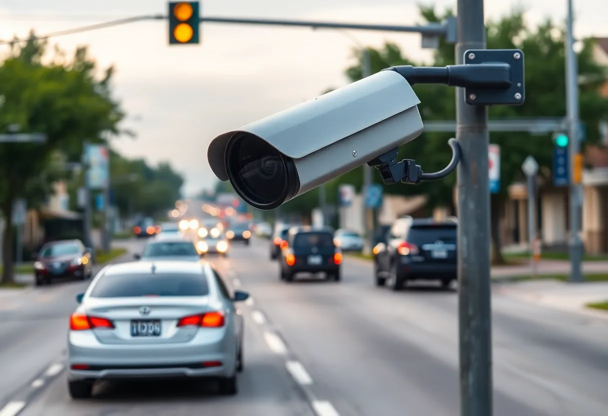 Speed camera on a busy street in Shreveport, Louisiana