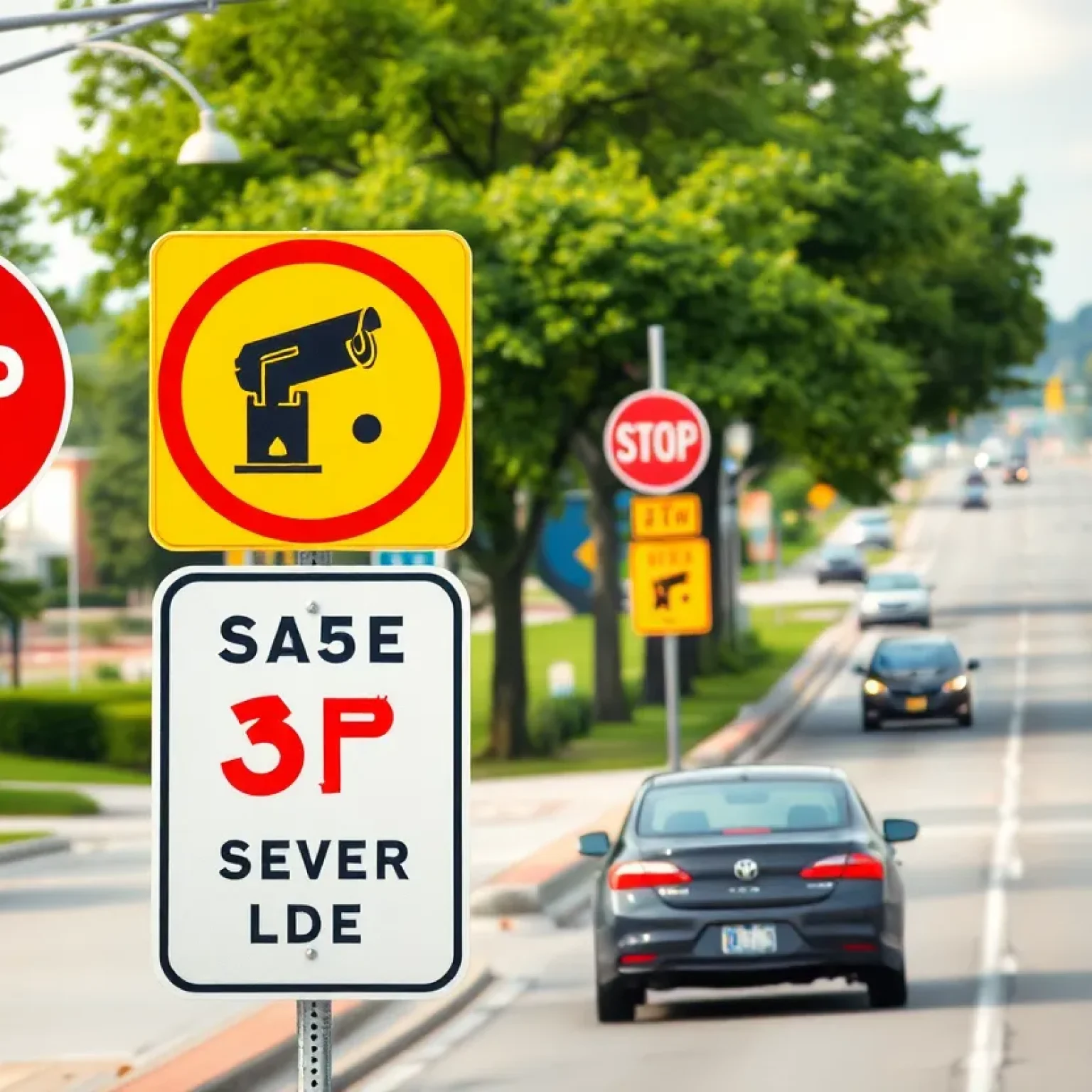 A speed camera in Shreveport monitoring traffic on a busy street.