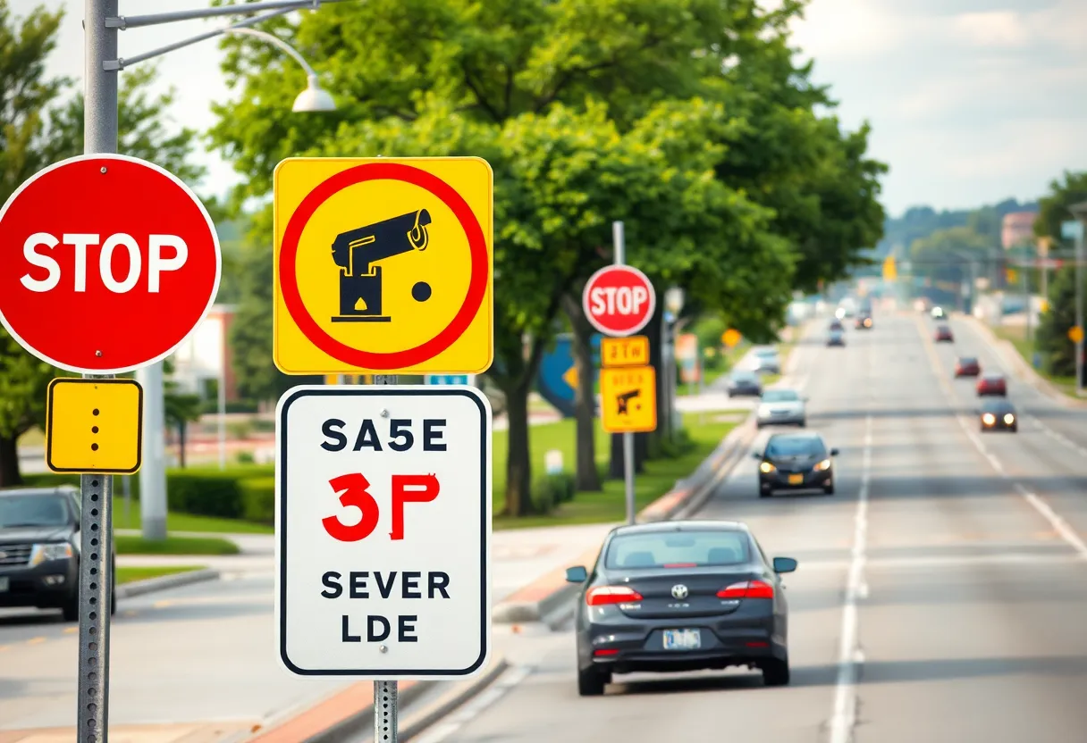 A speed camera in Shreveport monitoring traffic on a busy street.