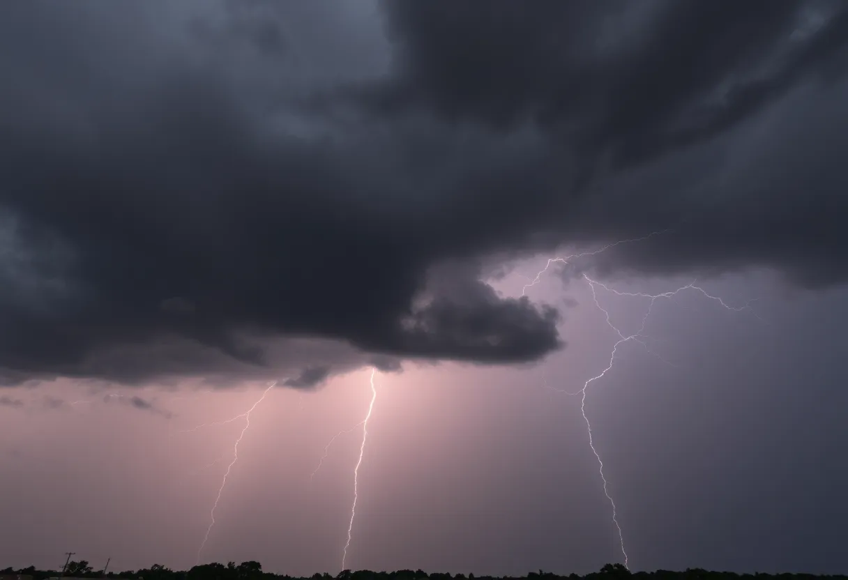 A dramatic stormy sky over Shreveport during severe weather.