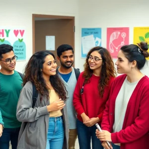 Group of supportive young individuals in a healthcare environment