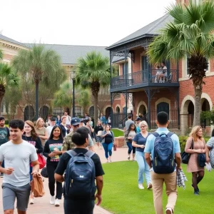 Students at the University of New Orleans campus showcasing diversity and collaboration.