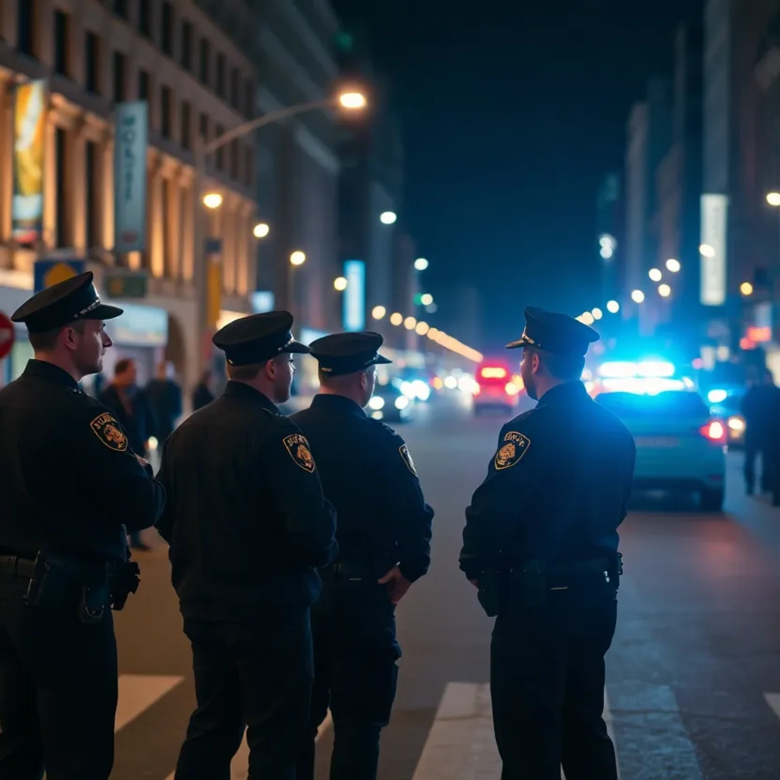 Police officers at a busy street in Bossier City during a night incident
