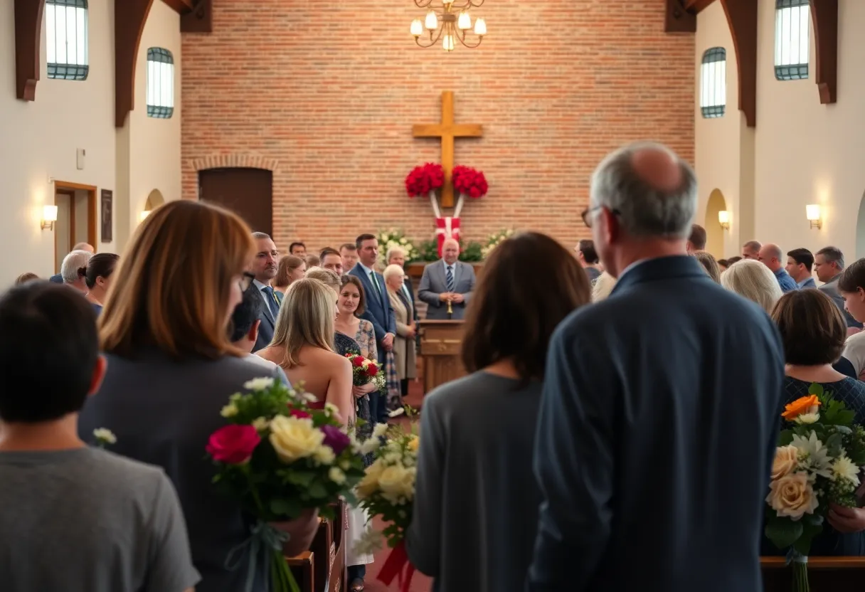 Community gathering for a memorial service honoring an educator