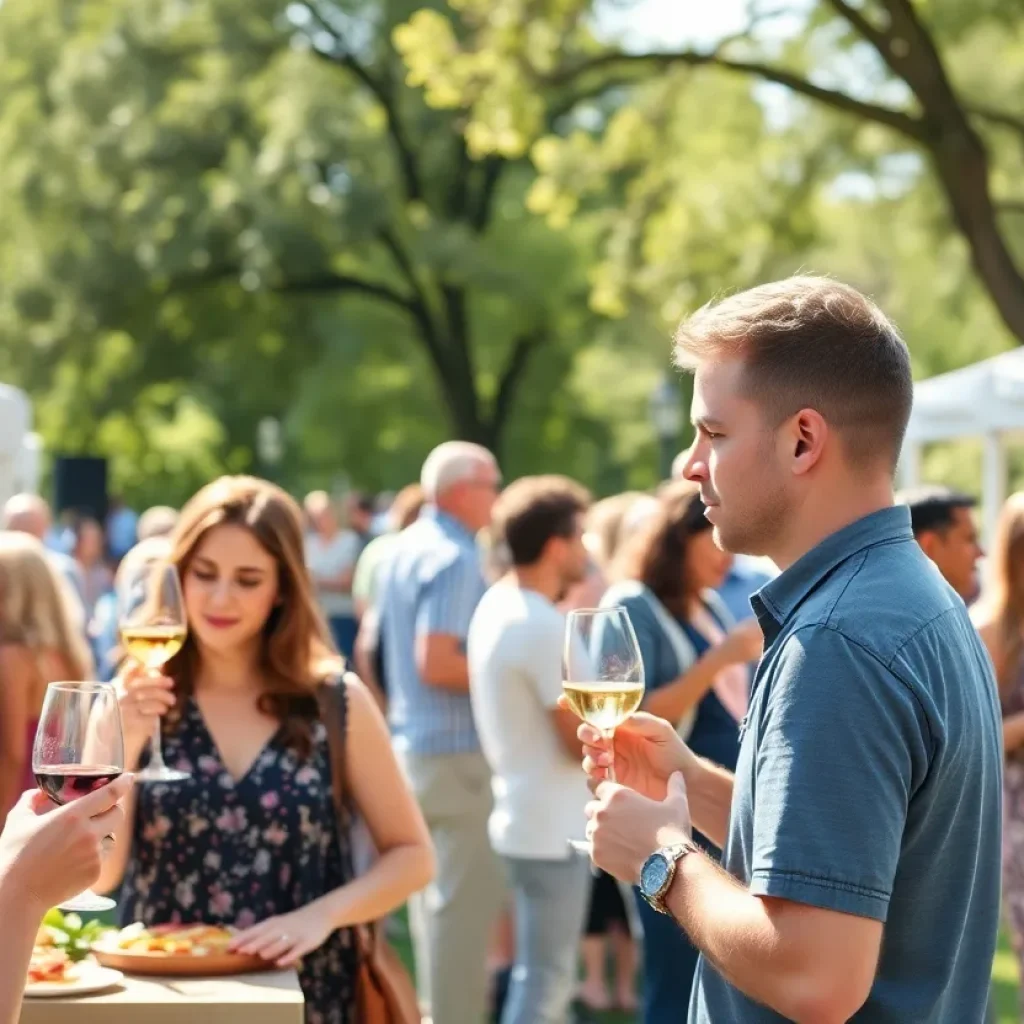 Attendees enjoying wine and food at the CORK Wine Festival in Shreveport