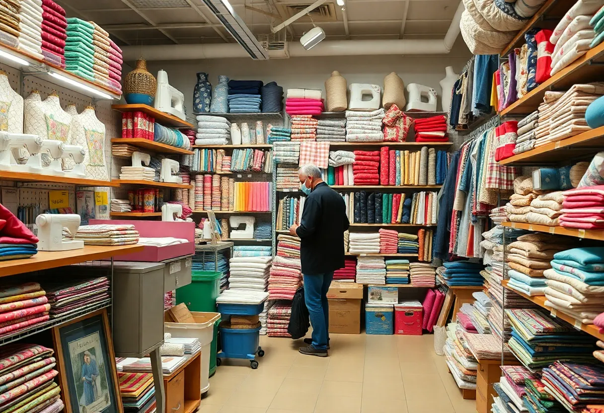 Storefront of JOANN fabric store with signage indicating bankruptcy.