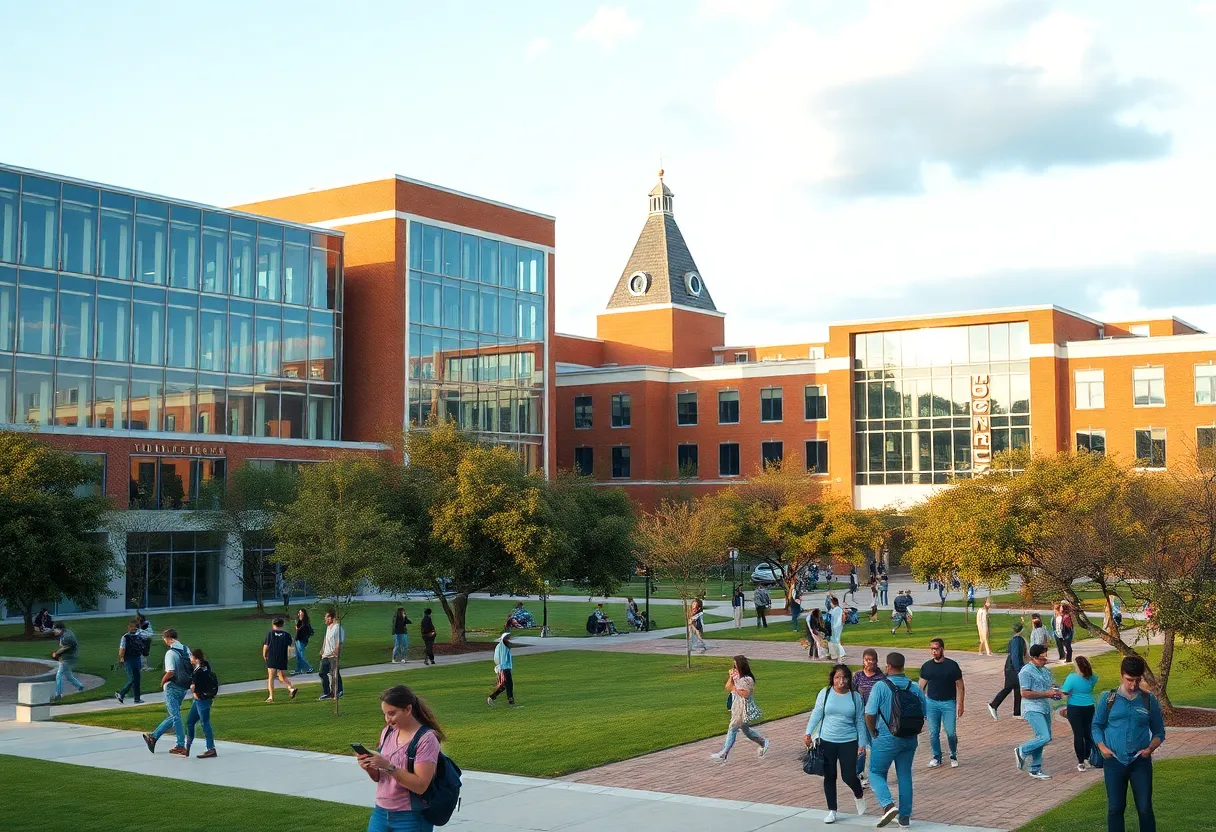 LSU campus with students involved in academic activities