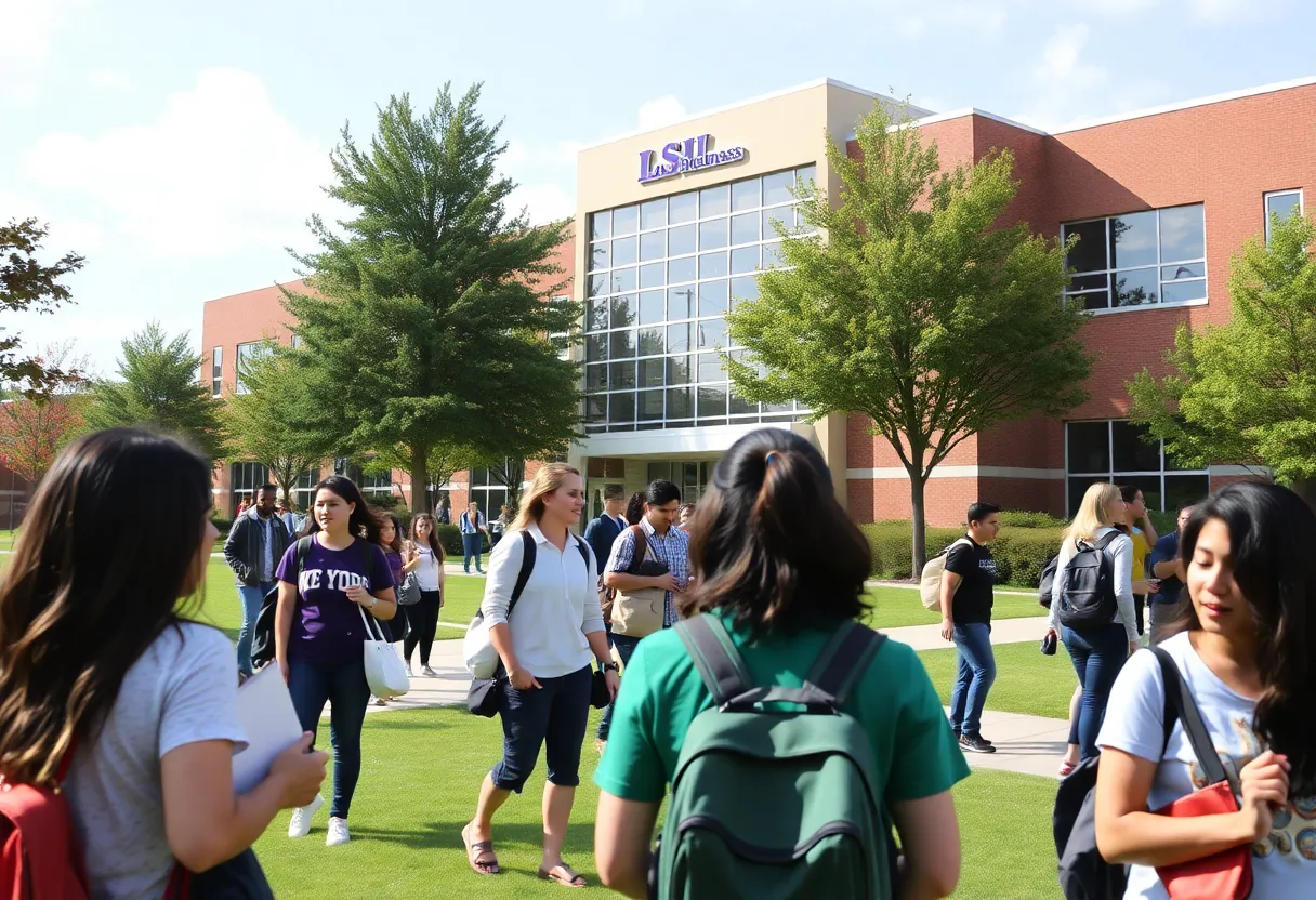 LSU Shreveport College of Business campus with students