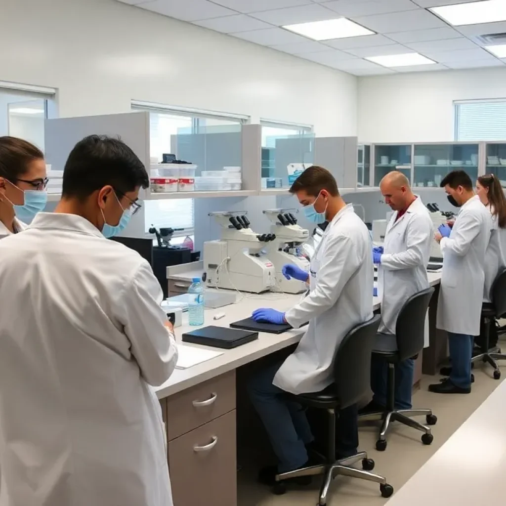 Forensic scientists working at the North Louisiana Criminalistics Laboratory