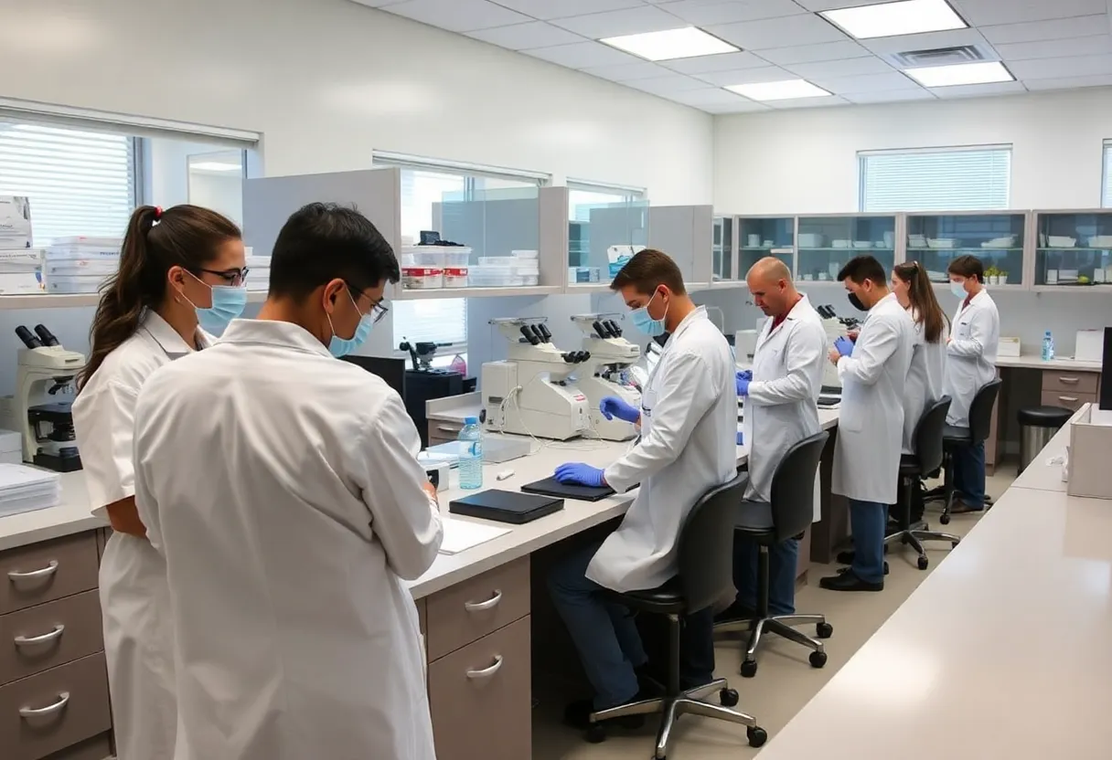 Forensic scientists working at the North Louisiana Criminalistics Laboratory