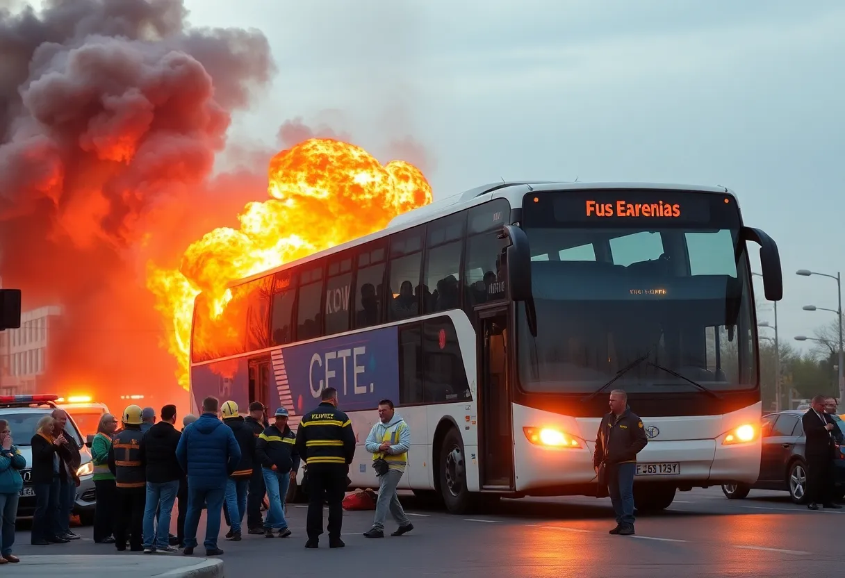 Firefighters responding to a city bus explosion in Shreveport, Louisiana