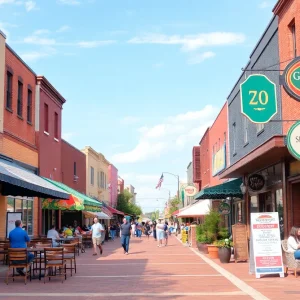 A bustling street in Shreveport, Louisiana, highlighting various local businesses and customers.