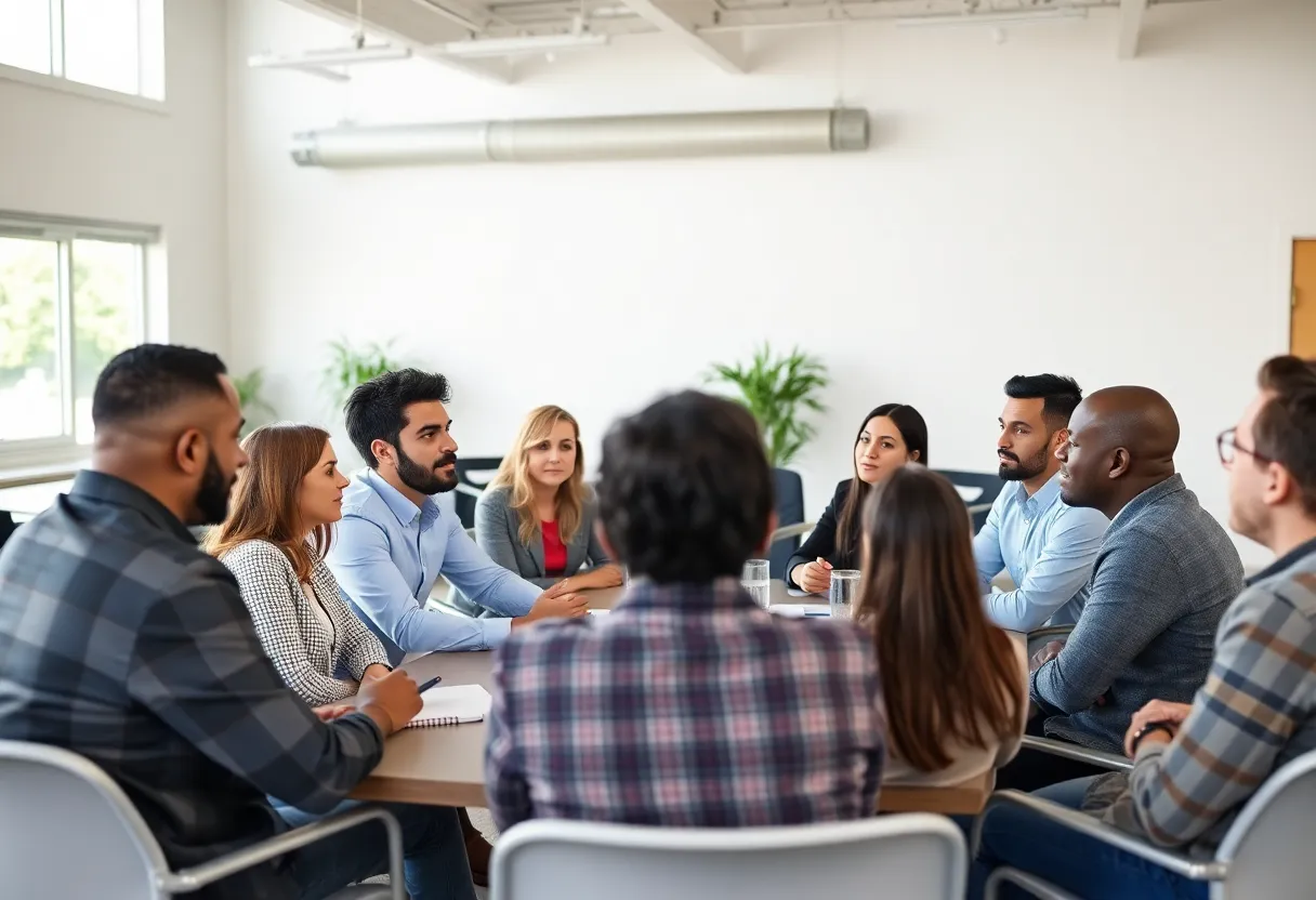 Entrepreneurs collaborating during a business support session at a community center.