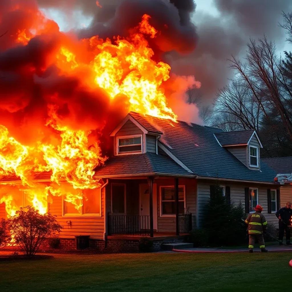 Firefighters engaged in an emergency response to a house fire in Shreveport