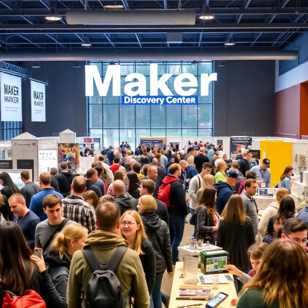 Crowd enjoying the Shreveport Maker Faire with various booths and activities.