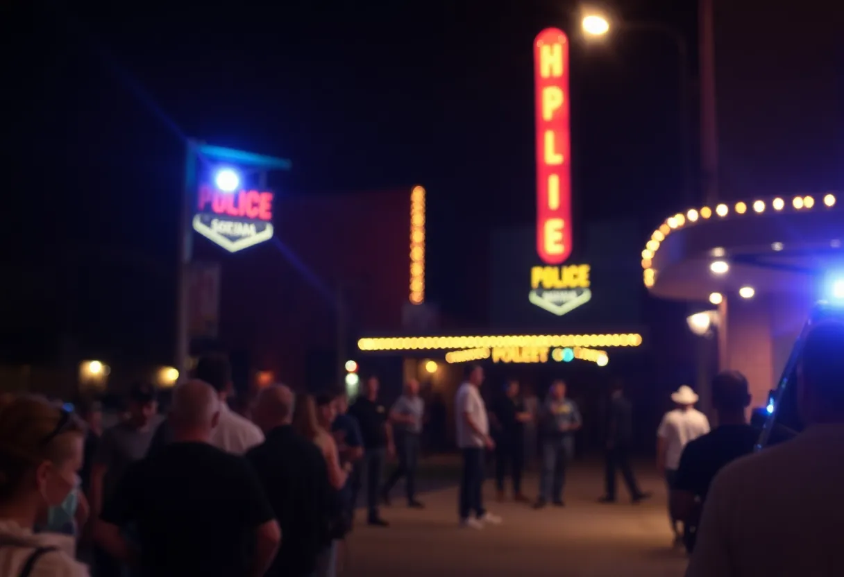 Police lights flashing outside a Shreveport nightclub during an incident