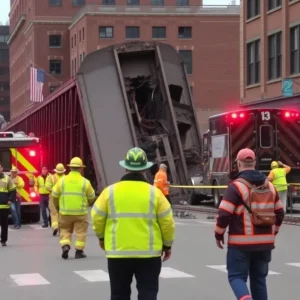 Emergency responders working at the train derailment site in downtown Shreveport.