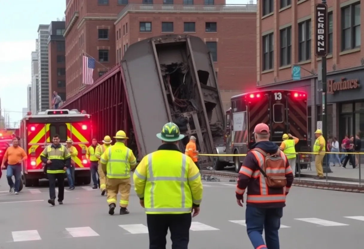 Emergency responders working at the train derailment site in downtown Shreveport.