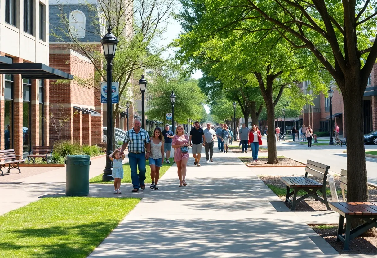 Clean and vibrant streets in Shreveport with residents enjoying the outdoors.