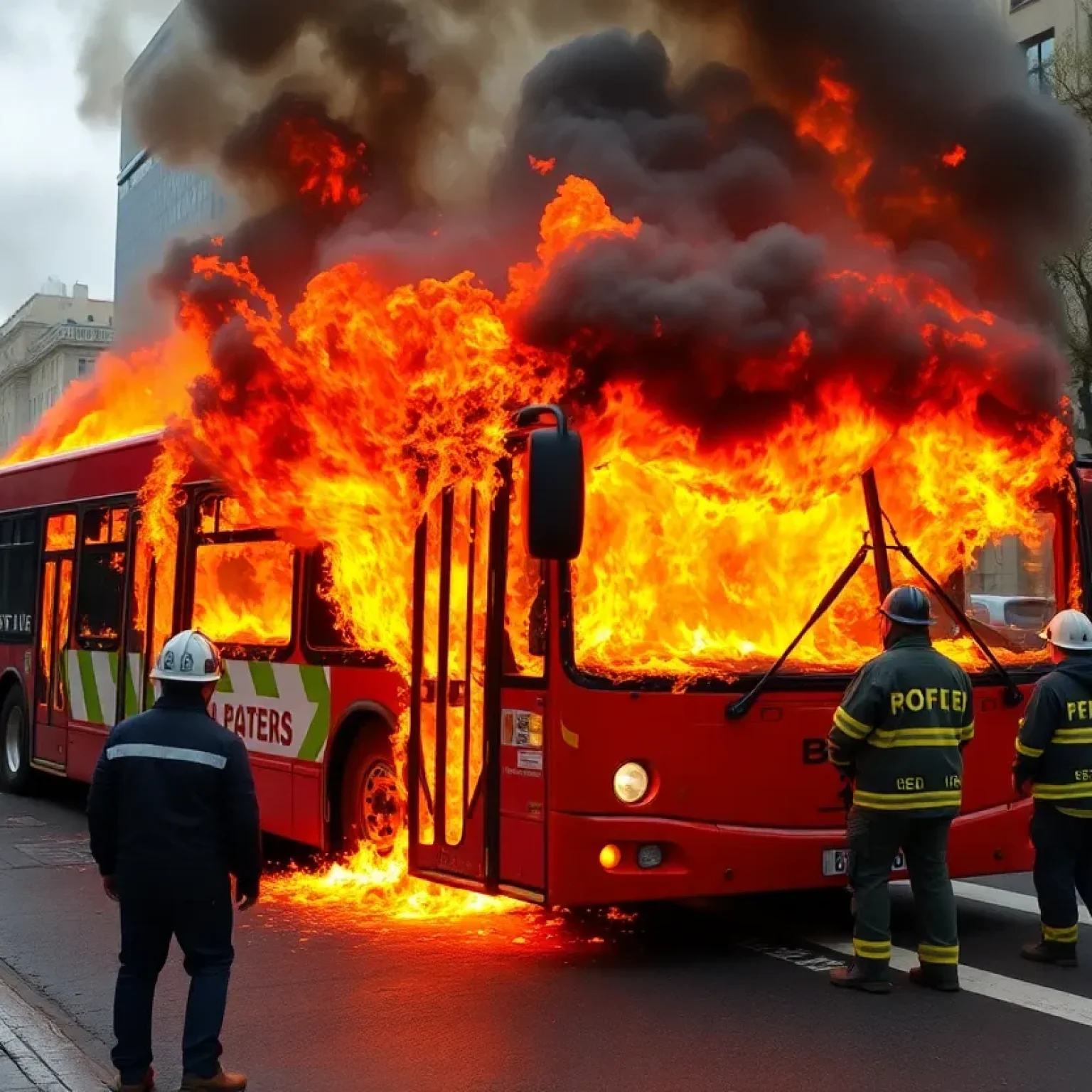 Firefighters extinguishing a fire on a city bus in Shreveport